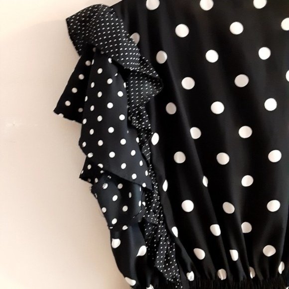 Zara Contrasting Polka Dots Ruffle Dress L - Picture 7 of 9